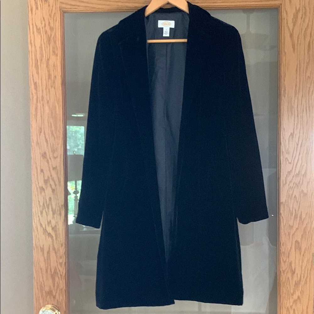 Talbots Classic Black Velvet Duster Coat